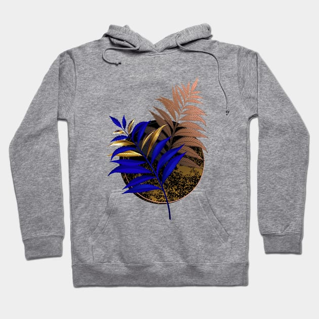 Blue fern on black circle Hoodie by Blackmoon9